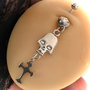 Silver Skull and Cross Belly Ring